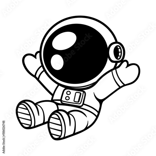 fun happy sitting astronaut cartoon character isolated drawing line style sketch classic vintage design illustration