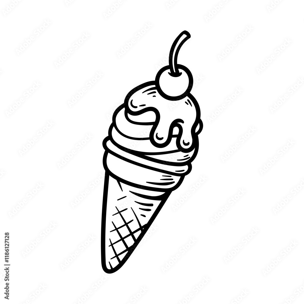 ice cream with cherry cartoon isolated drawing line style sketch classic vintage design illustration ice cream with cherry cartoon isolated drawing line style sketch classic vintage design illustration