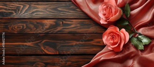 Rose fabric on a wooden bac...