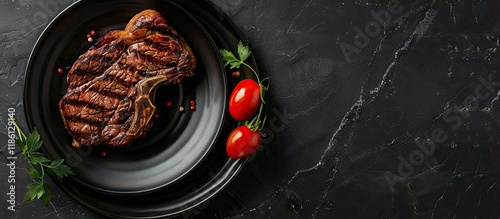 Grilled ribeye steak marble...