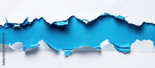 Torn blue paper with a whit...