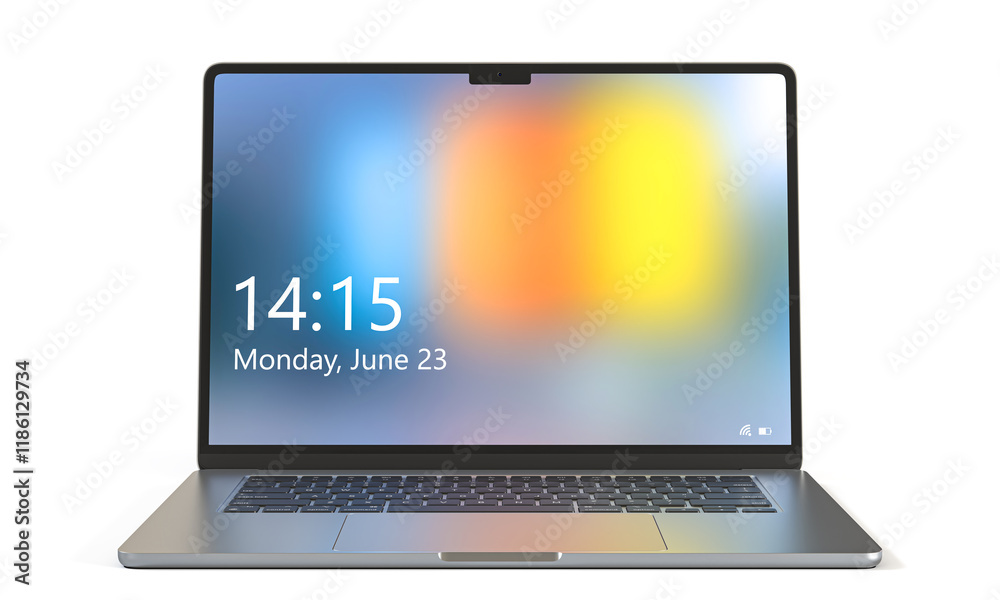 Silver laptop displaying lock screen Silver laptop displaying lock screen