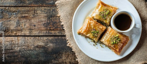 Pistachio baklava served on...
