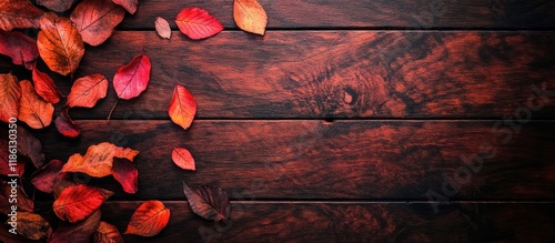 Autumn leaves on a wooden s...