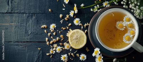 Cup of chamomile tea with d...