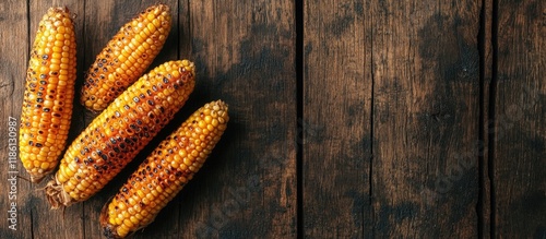 Top view of grilled corn on...