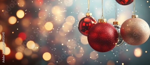 Greeting card featuring Christmas ornaments Christmas Cheers Celebration Party Xmas Theme. with copy space image. Place for adding text or design