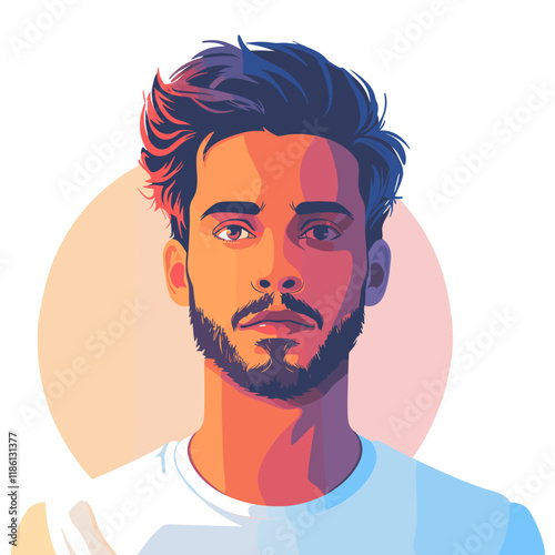 Portrait of a man with a beard and mustache. Vector illustration.