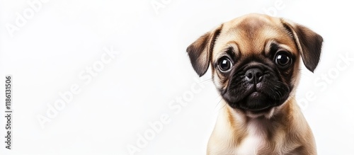 Pug puppy alone on a white ...
