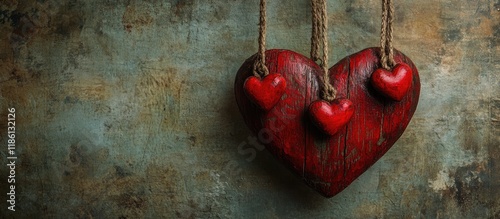 Red wooden heart with small...