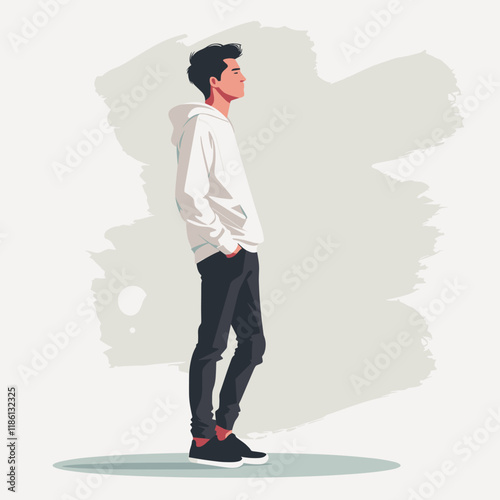 Young man in casual clothes. Vector illustration in flat cartoon style.