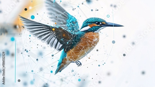 Polygonal kingfisher bird flying, showing a concept of freedom and technology photo