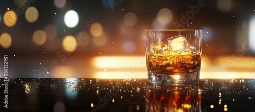 A whisky glass with ice on ...