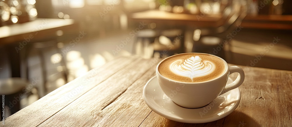 Cup of coffee with latte art in a vintage colored coffee shop. with copy space image. Place for adding text or design Cup of coffee with latte art in a vintage colored coffee shop. with copy space image. Place for adding text or design