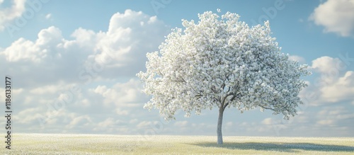 Blooming Bradford pear tree on a sunny spring day. with copy space image. Place for adding text or design photo