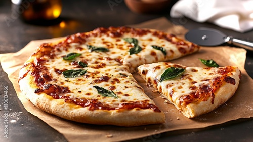 Wallpaper Mural Creamy white pizza topped with fresh basil and melted cheese ready to enjoy Torontodigital.ca