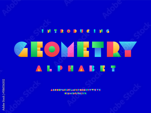 Vector of modern colorful alphabet design uppercase, numbers and symbols