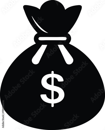 Money Bag Silhouette Vector, Money Bag Icon Symbol