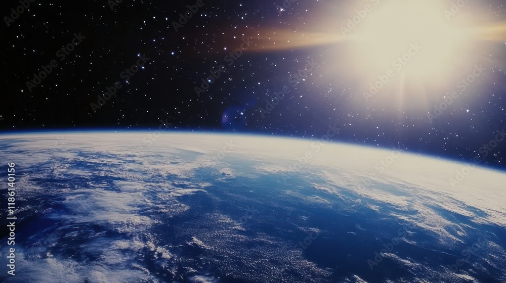 Earth From Space With Sun and Stars Visible Earth From Space With Sun and Stars Visible