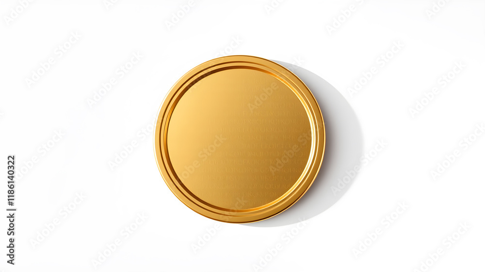 Round gold pin badge mockup casting shadow on white background. Generative AI Round gold pin badge mockup casting shadow on white background. Generative AI