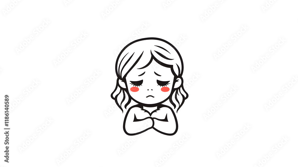 sad girl child icon. Generative AI sad girl child icon. Generative AI