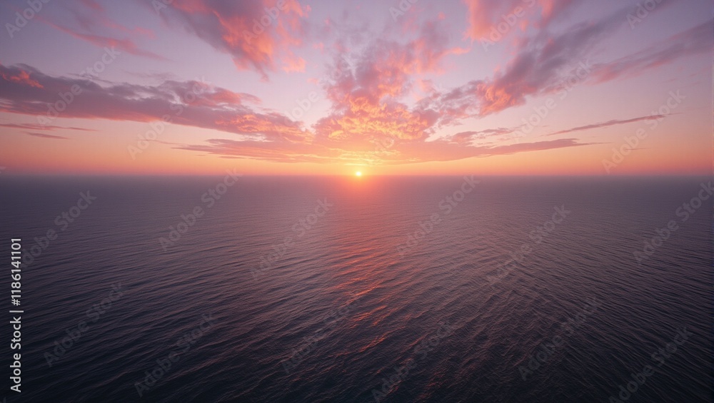Obraz premium Sun setting over a golden ocean with colorful sky at twilight
