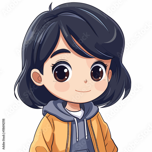 Cute little Asian girl cartoon character vector illustration graphic design