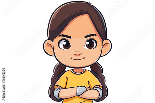 Cute little Asian girl cartoon character vector illustration graphic design