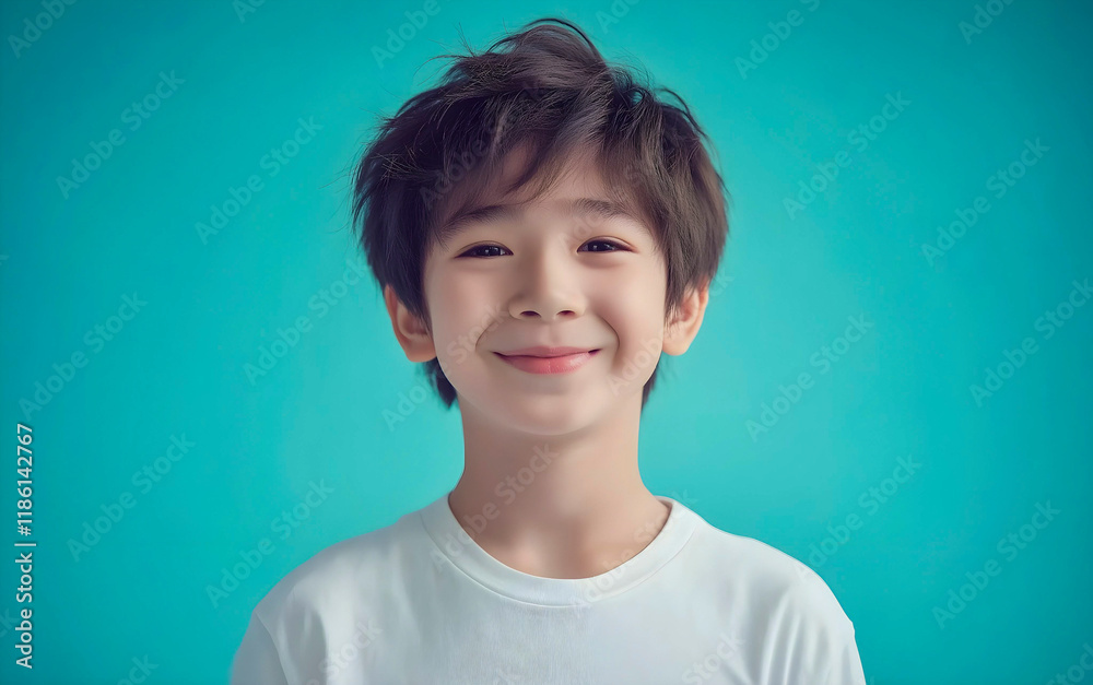 Portrait of cute boy smiling against blue backdrop. Portrait of cute boy smiling against blue backdrop.