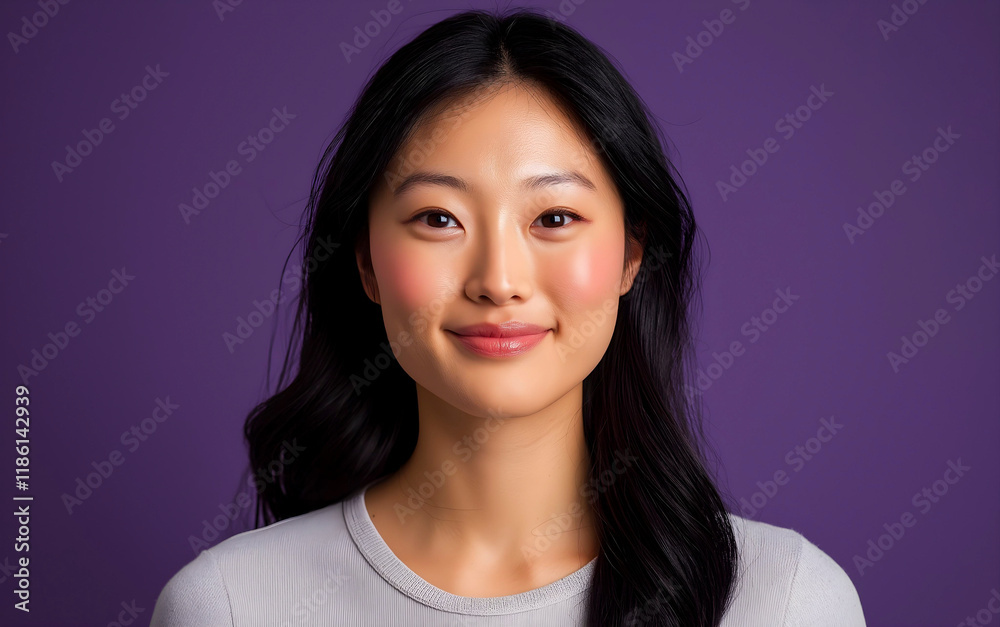Portrait of beautiful young woman smiling against purple backdrop. Portrait of beautiful young woman smiling against purple backdrop.