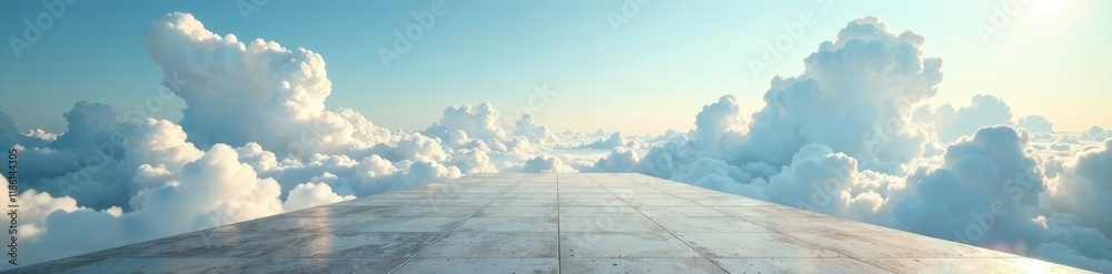 vast clouds stretch above a massive concrete platform with a serene landscape below, gentle light, sky, nature vast clouds stretch above a massive concrete platform with a serene landscape below, gentle light, sky, nature