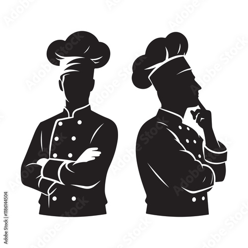 Chef Silhouette Vector Illustration, Solid White Background.