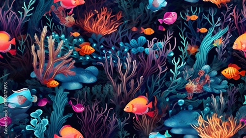 marine pattern with elements of coral photo