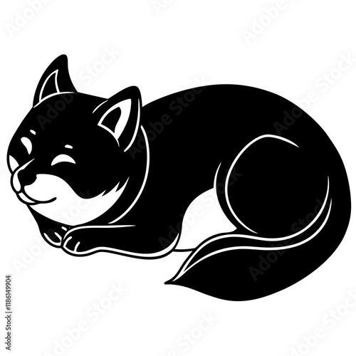 akita dog black silhouette vector, Dog sleeping, Simple silhouette Design vector icon with white background.