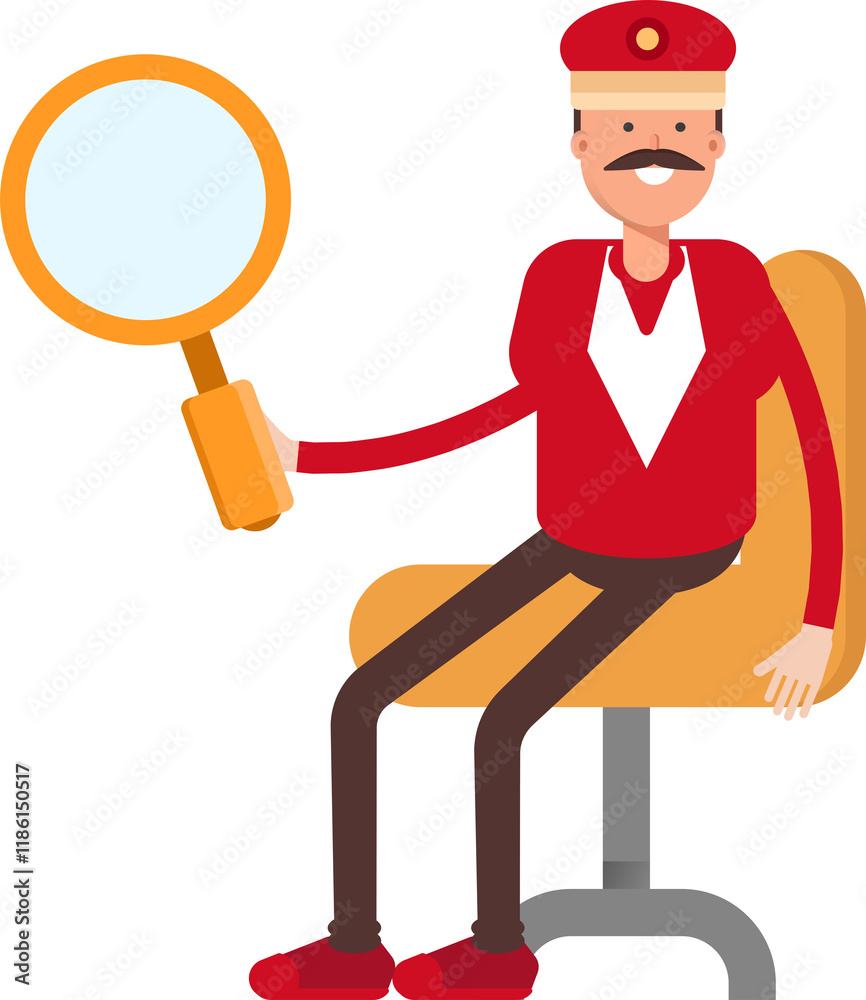 Train Operator Character Sitting and Holding Magnifier
Train Operator Character Sitting and Holding Magnifier