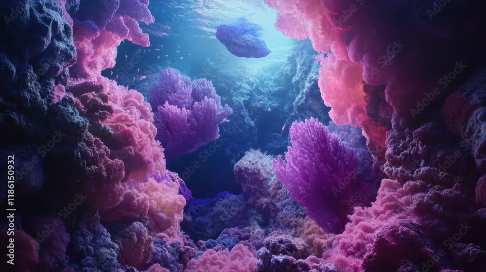Naklejka premium A vibrant underwater scene featuring coral formations and a glimpse of the surface