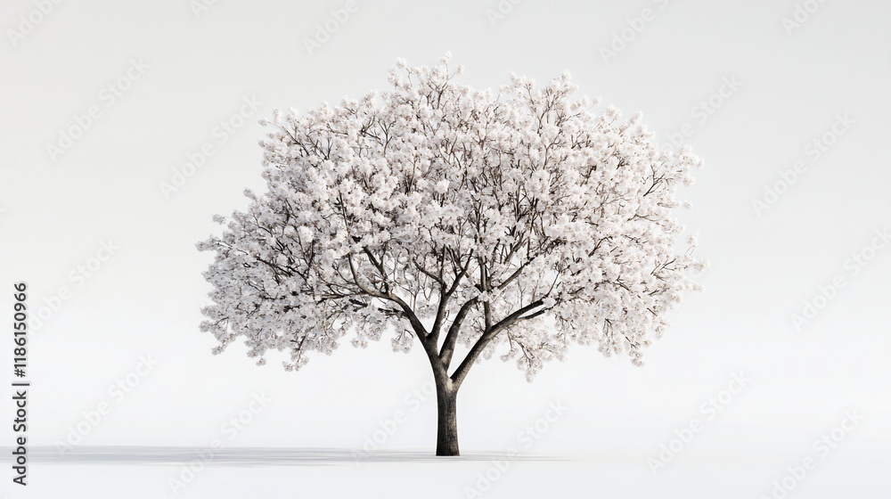 Single white flowering tree isolated on white background. Single white flowering tree isolated on white background.