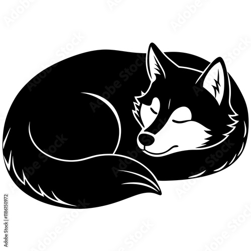 alaskan malamute dog black silhouette vector, Dog sleeping, Simple silhouette Design vector icon with white background.