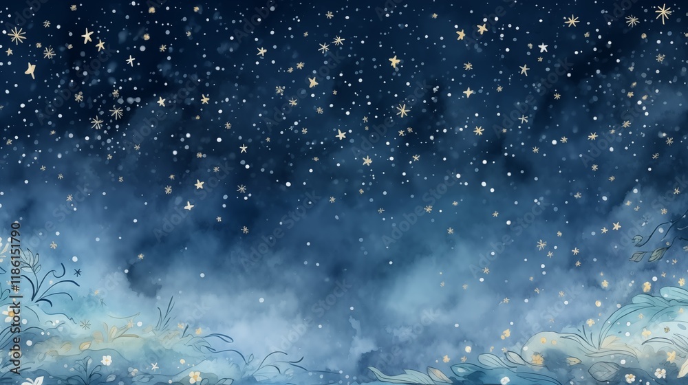 Obraz premium Frame for invitation card a background adorned with sky watercolor