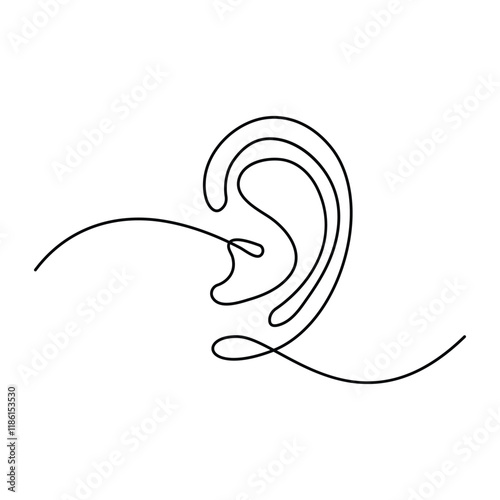 Simple illustration of human ear vector continuous single line art drawing

