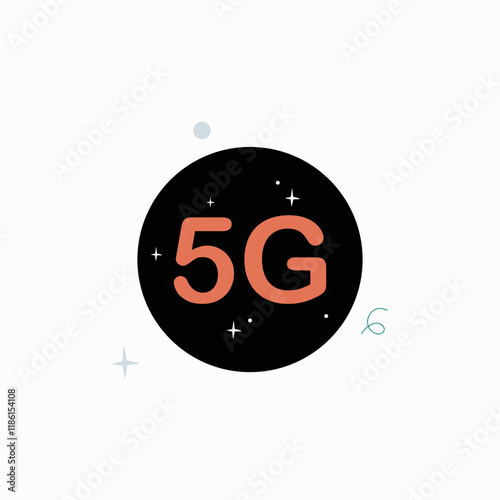 5G symbol in flat vector illustration representing advanced technology, wireless communication, and fast network, isolated on white background.