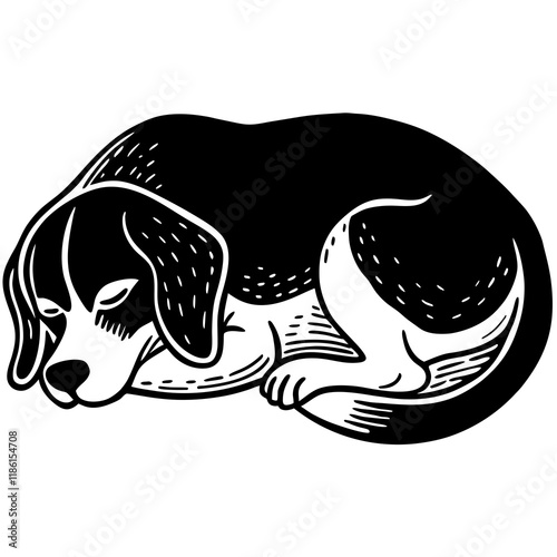 beagle dog black silhouette vector, Dog sleeping, Simple silhouette Design vector icon with white background.