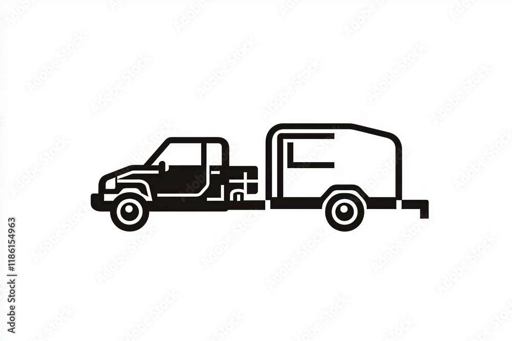 Minimalist Icon of a Pickup Truck with Trailer Minimalist Icon of a Pickup Truck with Trailer