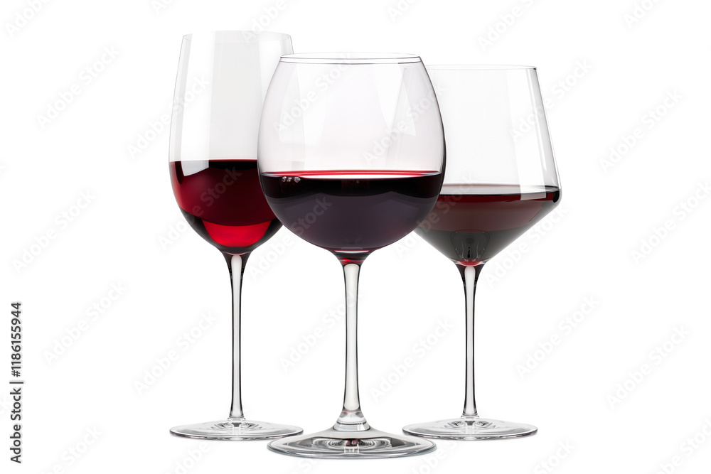 Set of red wine glasses isolated on white background. Rose wine splashing in glassware. Set of red wine glasses isolated on white background. Rose wine splashing in glassware.