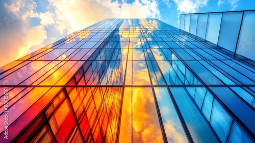 Modern architectural marvel with a glass facade in an urban setting during tw...