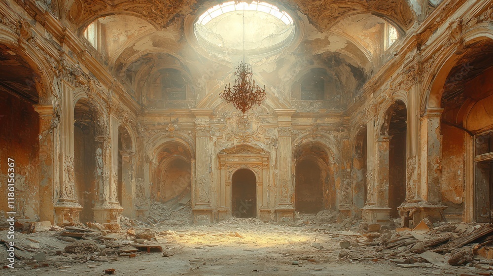 Obraz premium Abandoned interior with light streaming in.
