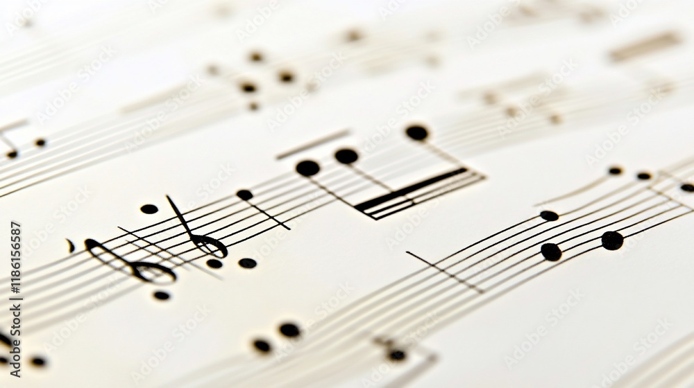 Close-up of musical notation on sheet music. Close-up of musical notation on sheet music.