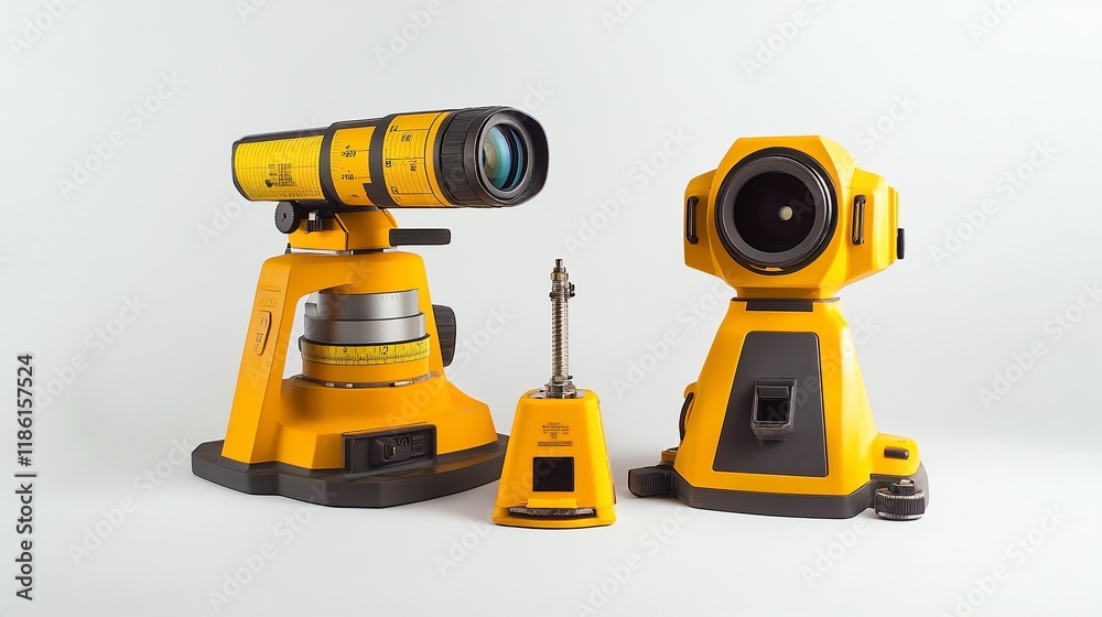 Fototapeta premium Yellow surveying equipment on white background.