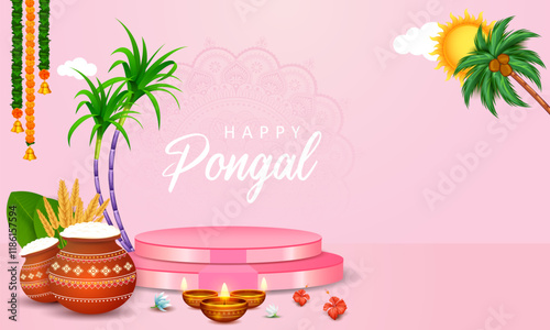 illustration of Happy Pongal Holiday Harvest Festival of Tamil Nadu South India greeting background photo