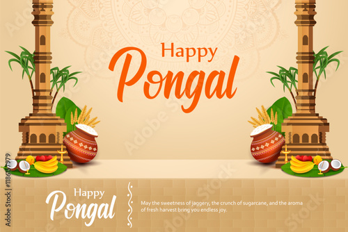 illustration of Happy Pongal Holiday Harvest Festival of Tamil Nadu South India greeting background photo